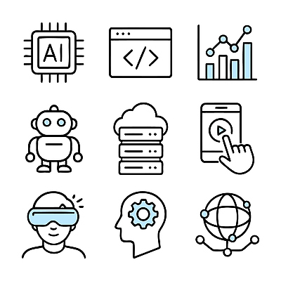 아이콘 교육 그래프 기술 스마트폰 자료 로봇 분석 클라우드서비스 혁명 개발 소프트웨어 인터페이스 가상현실 AI_인공지능 2D아이콘 AI파일 컨셉 핸드폰 스마트기기 서비스 파일형식 벡터