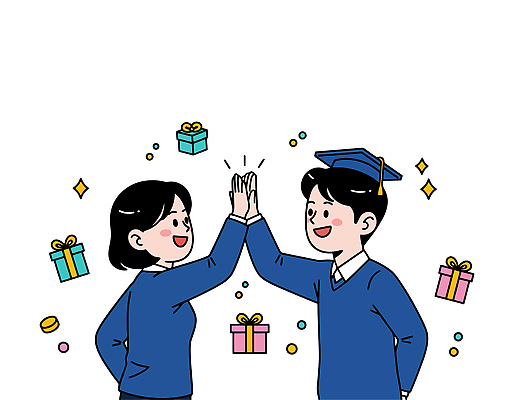 학생 기념일 행복 일러스트 졸업 학교 응원 성공 기념 졸업생 선물 웃음 이벤트 장식 친구 축제 기쁨 수능 축하 수험생 하이파이브 소통 국내일러스트 AI파일 교육 감정 컨셉 관계 고등학생 표정 손짓 시험 파일형식 벡터