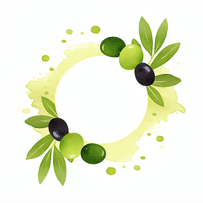 JPG 식물 디자인 컬러 백그라운드 잎 일러스트 자연 프레임 장식 신선 원형 테두리 그림 올리브 조화 색감 디지털아트 국내일러스트 AI일러스트 AI콘텐츠 도형 열매 생태계 파일형식