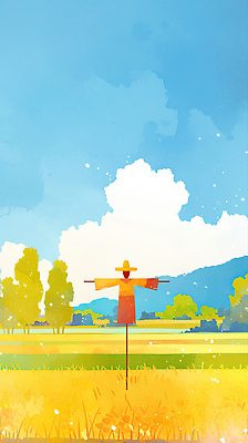 JPG 나무 여유 밭 일러스트 자연 하늘 풍경 초원 일상 농작물 평화 농사 가을 시골 허수아비 국내일러스트 AI일러스트 AI콘텐츠 식물 계절 감정 컨셉 농업 라이프 생태계 파일형식