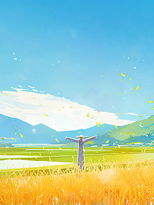 JPG 꽃 여행 일러스트 모션 자연 하늘 바람 휴식 산 사람 풍경 초원 여름 평화 자유 금색 가을 시골 농부 허수아비 국내일러스트 AI일러스트 AI콘텐츠 자연요소 식물 직업 계절 컬러 컨셉 농업 날씨 생태계 파일형식