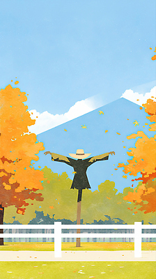 JPG 나무 전통 컬러 일러스트 자연 바람 나뭇잎 사람 풍경 농장 주황색 고요 금색 가을 시골 허수아비 뷰티풀 풍요 국내일러스트 AI일러스트 AI콘텐츠 자연요소 식물 계절 컨셉 잎 농업 날씨 생태계 파일형식