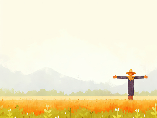 JPG 식물 꽃 여유 농업 일러스트 자연 하늘 산 풍경 농작물 햇빛 농장 농사 일몰 자유 가을 농촌 허수아비 보리밭 오후 국내일러스트 AI일러스트 AI콘텐츠 계절 감정 산업 컨셉 밭 태양 노을 시골 생태계 보리 파일형식