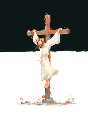 JPG 남자 감정 종교 예술 상징 백그라운드 십자가 일러스트 매달리기 어둠 고통 표현 예수 혈액 역사 작품 신성 국내일러스트 AI일러스트 AI콘텐츠 모션 미술 사람 신_종교 파일형식