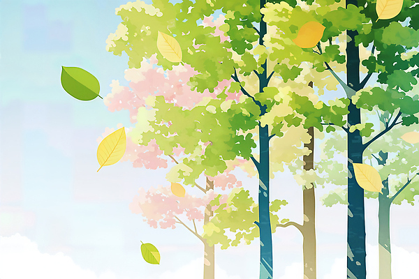JPG 나무 식물 계절 컬러 잎 일러스트 자연 하늘 생명 바람 풍경 고요 변화 떨어짐 숲 묘사 상쾌 생태계 뷰티풀 국내일러스트 AI일러스트 AI콘텐츠 자연요소 감정 컨셉 날씨 파일형식