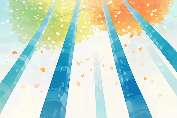 JPG 나무 단풍 잎 일러스트 자연 하늘 생명 풍경 여름 파란색 햇빛 노란색 평화 환경 산책로 숲 뷰티풀 색감 국내일러스트 AI일러스트 AI콘텐츠 식물 계절 길 컬러 컨셉 태양 생태계 파일형식