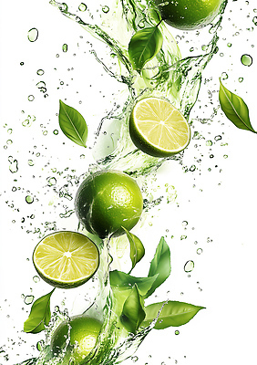 JPG 편집이미지 물결 음료 잎 과일 자연 건강 여름 주스 물방울 신선 상쾌 라임 비타민C 편집실사 AI컴퓨터그래픽 AI콘텐츠 식물 계절 감정 CG 생태계 비타민 파일형식