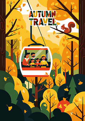 나무 동물 여행 단풍 잎 일러스트 가족 자연 산 실내 풍경 사진촬영 다정 즐거움 케이블카 가을여행 뷰티풀 스릴 국내일러스트 AI파일 식물 감정 컨셉 관계 내부 촬영 생태계 파일형식 벡터 가을_계절