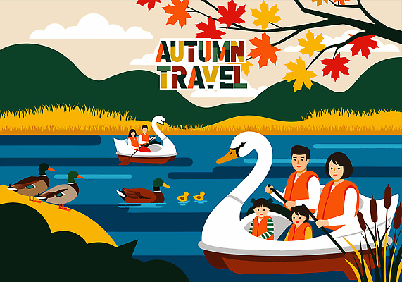 호수 여행 단풍 일러스트 가족 모션 자연 물놀이 오리 앉기 풍경 취미 수면 즐거움 사냥 가을여행 국내일러스트 AI파일 감정 잎 관계 놀이 조류 물 생태계 파일형식 벡터 가을_계절