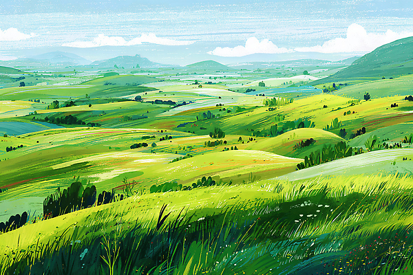 JPG 계절 하늘색 일러스트 자연 하늘 산 풍경 잔디 초원 초록색 파란색 세계 평화 일출 일몰 공간 언덕 전경 국내일러스트 AI일러스트 AI콘텐츠 식물 컬러 컨셉 노을 생태계 파일형식 탑뷰