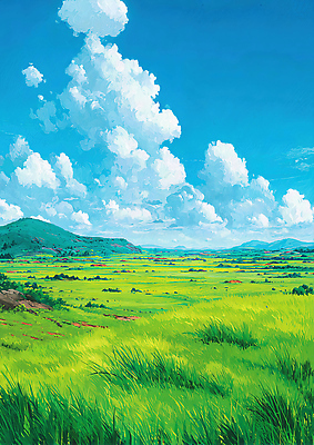 JPG 식물 일러스트 자연 하늘 산 풍경 초원 여름 파란색 햇빛 농경지 평화 환경 맑음 시원함 땅 국내일러스트 AI일러스트 AI콘텐츠 계절 컬러 컨셉 날씨 태양 농장 생태계 파일형식