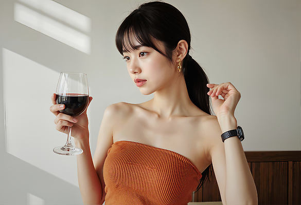 JPG 편집이미지 여자 감정 여유 포즈 조명 잔 실내 와인 주황색 고요 집중 뷰티풀 순간 의료성형뷰티 스타일 편집실사 AI인물포토 AI콘텐츠 식기 컬러 컨셉 주류 사람 내부 CG 파일형식 AI포토