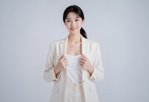 JPG 모델 편집이미지 옷 여자 패션 포즈 백그라운드 비즈니스 미소 정장 깨끗함 흰색 의료성형뷰티 스타일 세련 차분 편집실사 AI인물포토 AI콘텐츠 컬러 컨셉 표정 사람 CG 파일형식 AI포토