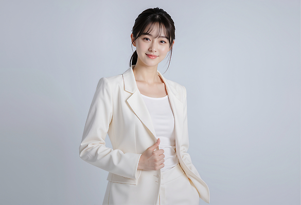JPG 편집이미지 옷 여자 패션 포즈 백그라운드 미소 사무실 흰색 자신감 화사함 전문 의료성형뷰티 스타일 편집실사 AI인물포토 AI콘텐츠 감정 컬러 컨셉 비즈니스 표정 사람 CG 파일형식 AI포토
