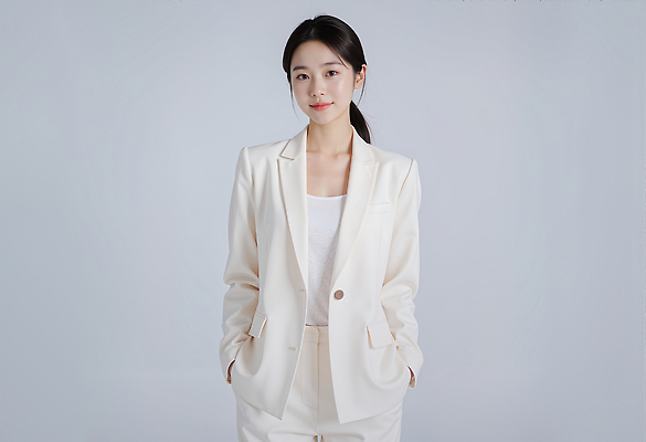 JPG 모델 편집이미지 여자 패션 포즈 백그라운드 미소 사람 정장 카메라 촬영 흰색 단순화된 런웨이 의료성형뷰티 스타일 편집실사 AI인물포토 AI콘텐츠 옷 컬러 표정 전자제품 CG 파일형식 AI포토
