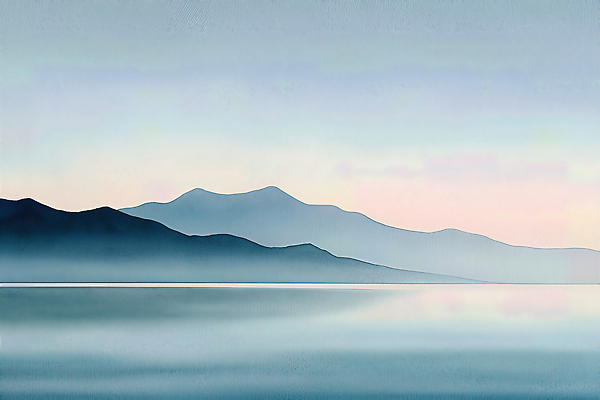 JPG 호수 바다 일러스트 자연 하늘 아침 수채화 산 풍경 야외 빛 평화 일출 고요 분위기 명상 그림 조화 색감 수평선 경관 국내일러스트 AI일러스트 AI콘텐츠 주간 컨셉 노을 생태계 파일형식