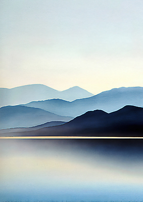 JPG 호수 바다 여행 일러스트 자연 하늘 아침 한국 풍경 물 파란색 반사 평화 고요 새벽 드라이브 안개 조화 산맥 국내일러스트 AI일러스트 AI콘텐츠 주간 자연요소 아시아 컬러 컨셉 날씨 산 운전 생태계 파일형식