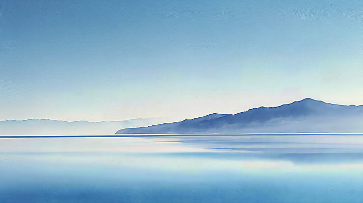 JPG 호수 물결 바다 일러스트 자연 하늘 아침 산 풍경 파란색 평화 환경 맑음 고요 멀리 조화 눈부심 수평선 산맥 국내일러스트 AI일러스트 AI콘텐츠 주간 컬러 컨셉 날씨 생태계 파일형식