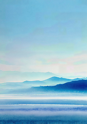 JPG 바다 일러스트 자연 하늘 아침 날씨 수채화 산 풍경 파란색 평화 일출 소리 고요 장면 그라데이션 조화 뷰티풀 수평선 국내일러스트 AI일러스트 AI콘텐츠 주간 컬러 컨셉 노을 생태계 파일형식