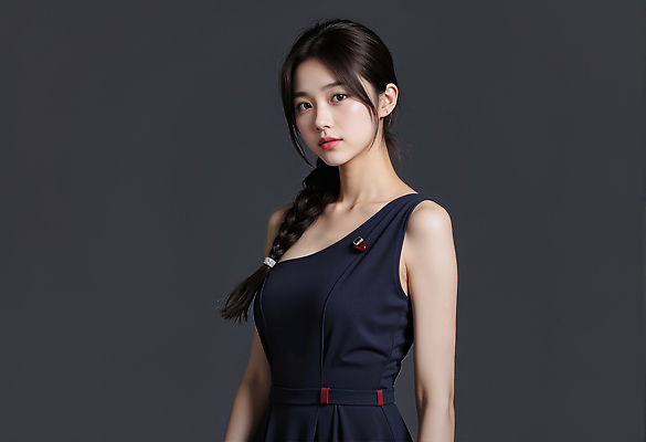 JPG 편집이미지 긴머리 헤어스타일 드레스 옷 패션 포즈 검은배경 스튜디오 촬영 매력적 모던 뷰티풀 의료성형뷰티 편집실사 AI인물포토 AI콘텐츠 백그라운드 컨셉 검은색 CG 파일형식 AI포토