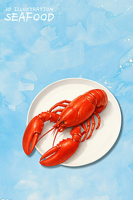 PSD 접시 한식 음식 바다 일러스트 식재료 요리 해변 빨간색 식사 해물요리 신선 맛 저녁 바닷가재 해산물 레시피 점심 맛있는 국내일러스트 식기 컬러 컨셉 야간 가재 파일형식
