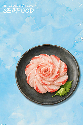 PSD 접시 예술 음식 바다 꽃무늬 일러스트 자연 어류 요리 식사 회 신선 해산물 파란배경 건강식 색감 일본음식 국내일러스트 식기 꽃 백그라운드 무늬 파란색 수중동물 생태계 파일형식