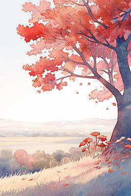 JPG 나무 컬러 여행 단풍 일러스트 자연 하늘 바람 풍경 초원 빨간색 평화 자유 가을 언덕 명상 조용 뷰티풀 순간 국내일러스트 AI일러스트 AI콘텐츠 자연요소 식물 계절 컨셉 잎 날씨 생태계 파일형식