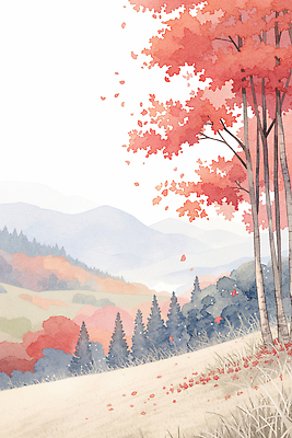 JPG 나무 계절 단풍 낙엽 일러스트 자연 하늘 바람 산 한국 풍경 초원 고요 가을 조경 뷰티풀 색감 풍경화 산맥 국내일러스트 AI일러스트 AI콘텐츠 자연요소 식물 아시아 잎 날씨 그림 생태계 파일형식