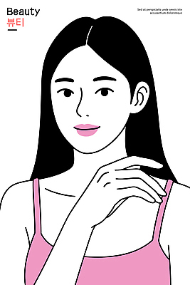 헤어스타일 손 여자 패션 얼굴 분홍색 상의 일러스트 표정 뷰티 표현 편안함 뷰티풀 스타일 국내일러스트 AI파일 옷 컬러 사람 신체부위 감각 파일형식 벡터