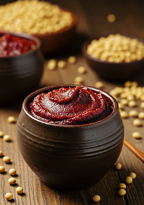 JPG 편집이미지 전통 음식 백그라운드 재료 탁자 콩 한국 요리 항아리 고추장 맛 발효 깊이 편집실사 AI포토 AI콘텐츠 아시아 가구 컨셉 곡류 도자기 양념 CG 파일형식