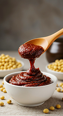 JPG 편집이미지 그릇 한식 고추 콩 숟가락 전통음식 양념 고추장 질감 발효 레시피 편집실사 AI포토 AI콘텐츠 전통 식기 음식 채소 곡류 수저 CG 파일형식