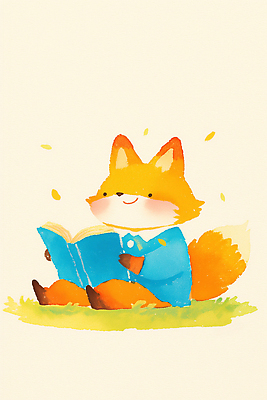 JPG 동물 캐릭터 행복 어린이 일러스트 자연 앉기 잔디 책 초록색 여름 파란색 독서 노란색 즐거움 그림 여우 색감 국내일러스트 AI일러스트 AI콘텐츠 식물 계절 감정 컬러 포유류 모션 사람 생태계 파일형식