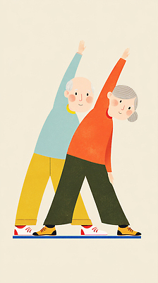 JPG 웰빙 노년 문화 컬러 일러스트 응원 모션 악수 건강 웃음 취미 친구 운동 스트레칭 균형 즐거움 체조 유산소운동 사교 국내일러스트 AI일러스트 AI콘텐츠 감정 관계 표정 손짓 성인 파일형식