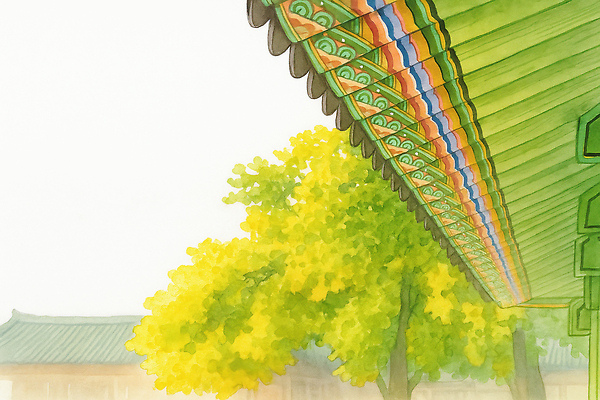 JPG 나무 한국전통 전통 건축 문화 여유 컬러 여행 단풍 일러스트 자연 지붕 한옥 한국 풍경 빛 감상 궁전 가을 역사 조화 뷰티풀 기와담장 국내일러스트 AI일러스트 AI콘텐츠 식물 계절 감정 아시아 고건축 잎 기와 담장 생태계 파일형식