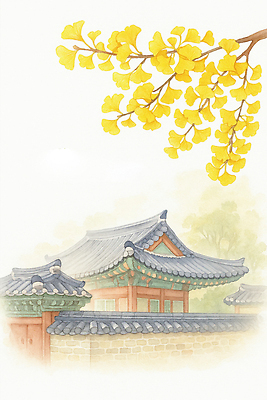 JPG 나무 한국전통 전통 건축 문화 잎 일러스트 자연 하늘 아침 한옥 풍경 정원 고요 궁전 가을 은행나무 조화 고풍 뷰티풀 고택 기와담장 국내일러스트 AI일러스트 AI콘텐츠 주간 식물 건축물 계절 고건축 한국 기와 담장 생태계 파일형식