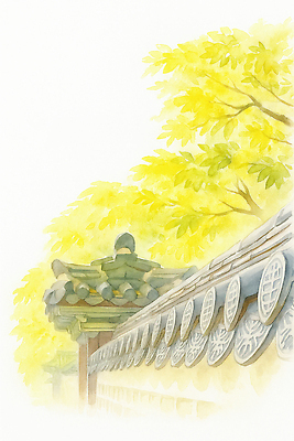 JPG 나무 한국전통 계절 문화 예술 고건축 잎 일러스트 자연 하늘 지붕 한옥 한국 풍경 평화 궁전 가을 조화 고풍 뷰티풀 기와담장 국내일러스트 AI일러스트 AI콘텐츠 식물 전통 건축물 아시아 컨셉 기와 담장 생태계 파일형식