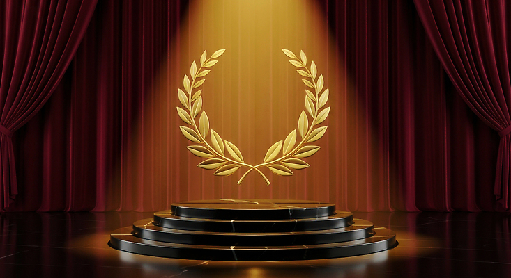 JPG 편집이미지 디자인 조명 이벤트 장식 무대 축하 우승 커튼 분위기 중앙 상패 스포트라이트 단상 상금 시상식 월계관 이미지편집 AI컴퓨터그래픽 AI콘텐츠 컨셉 최고 상_우승 파일형식