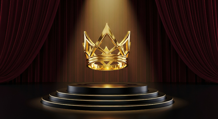 JPG 편집이미지 디자인 예술 왕관 조명 장식 전시 공연 금색 무대 커튼 원형 고급 중앙 극장 스포트라이트 단상 뷰티풀 시상식 이미지편집 AI컴퓨터그래픽 AI콘텐츠 도형 컬러 컨셉 이벤트 파일형식