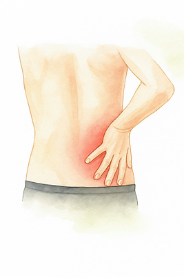 JPG 손 남자 포즈 일러스트 아침 근육 건강 피곤 일상 치료 운동 스트레칭 고통 의사 누름 질병 허리 불편함 국내일러스트 AI일러스트 AI콘텐츠 주간 감정 컨셉 의학 모션 사람 라이프 신체부위 의료진 감각 파일형식