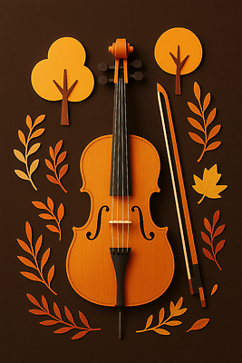 JPG 나무 편집이미지 디자인 예술 악기 음악 컬러 잎 나뭇잎 따뜻함 장식 가을 나뭇가지 분위기 바이올린 비올라 창작 이미지편집 AI컴퓨터그래픽 AI콘텐츠 식물 계절 컨셉 현악기 문화예술 파일형식 찰현악기