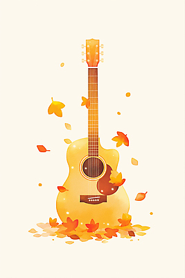 JPG 디자인 열매 예술 음악 낙엽 음표 일러스트 자연 나뭇잎 따뜻함 갈색 노란색 가을 기타 분위기 통기타 편안함 그림 감성 조화 뷰티풀 색감 국내일러스트 AI일러스트 AI콘텐츠 식물 기호 계절 컬러 컨셉 잎 현악기 문화예술 감각 생태계 파일형식