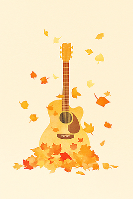 JPG 계절 감정 예술 음악 백그라운드 낙엽 일러스트 자연 따뜻함 장식 인테리어 노란색 주황색 소리 가을 기타 분위기 통기타 그림 감성 조화 국내일러스트 AI일러스트 AI콘텐츠 디자인 컬러 컨셉 잎 현악기 문화예술 생태계 파일형식