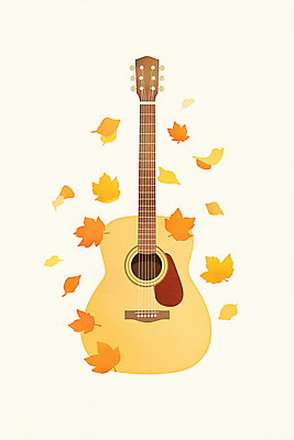 JPG 디자인 감정 문화 예술 악기 음악 컬러 낙엽 잎 일러스트 자연 따뜻함 풍경 소리 낭만 가을 표현 통기타 뷰티풀 창의성 국내일러스트 AI일러스트 AI콘텐츠 식물 계절 컨셉 문화예술 기타 생태계 파일형식