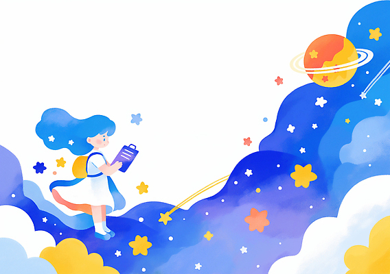 JPG 별 어린이 여행 일러스트 상상 동화 미술 소녀 그래픽 파란색 우주 별자리 꿈 행성 탐험 도전 우주여행 클라우드서비스 환상 국내일러스트 AI일러스트 AI콘텐츠 자연요소 여자 컬러 컨셉 문화예술 사람 서비스 파일형식
