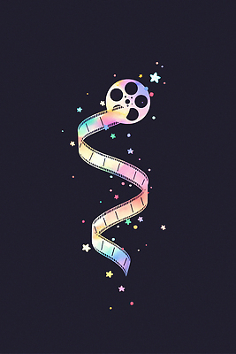 JPG 디자인 별 리본 예술 상징 컬러 일러스트 창조 그래픽 빛 우주 매력적 필름 영화 감성 영상 상상력 스크롤 창의성 국내일러스트 AI일러스트 AI콘텐츠 자연요소 컨셉 문화예술 파일형식