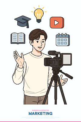 교육 남자 일러스트 커뮤니케이션 학습 카메라 디지털 촬영 제조 계획 대학교 화이트보드 마케팅 온라인강의 창의성 콘텐츠 브이로그 영상촬영 유튜브 국내일러스트 AI파일 라이프스타일 컨셉 학교 사람 전자제품 강의 동영상 파일형식 벡터 언택트
