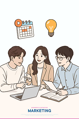 일러스트 성공 회의 협력 아이디어 직장 여러명 노트북 사무실 메모지 업무 작업 계획 토론 전략 소통 마케팅 창의성 브레인스토밍 국내일러스트 AI파일 다수 컨셉 회사 비즈니스 사람 전자제품 사무용품 파일형식 벡터