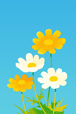 JPG 식물 꽃 여유 컬러 일러스트 자연 하늘 생명 밝음 풍경 잔디 여름 농장 노란색 정원 흰색 코스모스 뷰티풀 국내일러스트 AI일러스트 AI콘텐츠 계절 감정 농업 생태계 파일형식