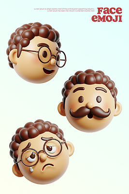 PSD 편집이미지 캐릭터 감정 안경 표정 그래픽 귀여움 파마 창의성 디지털아트 이모지 편집3D 헤어스타일 잡화 컨셉 3D 파일형식