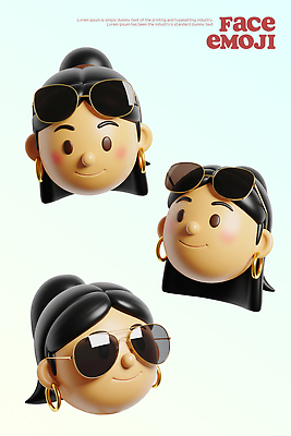 PSD 편집이미지 캐릭터 디자인 여자 감정 얼굴 예술 선글라스 귀걸이 표현 시장 스타일 편집3D 안경 장신구 사람 신체부위 3D 파일형식